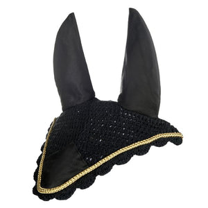 Bonnet anti-mouches pour poneys et chevaux HKM Classic noir/or