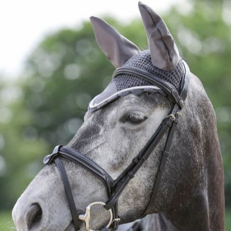 Bonnet Anti-mouches HKM Kopenhagen Pour Cheval - Bleu Foncé, Oreilles élastiques, Cordons Décoratifs