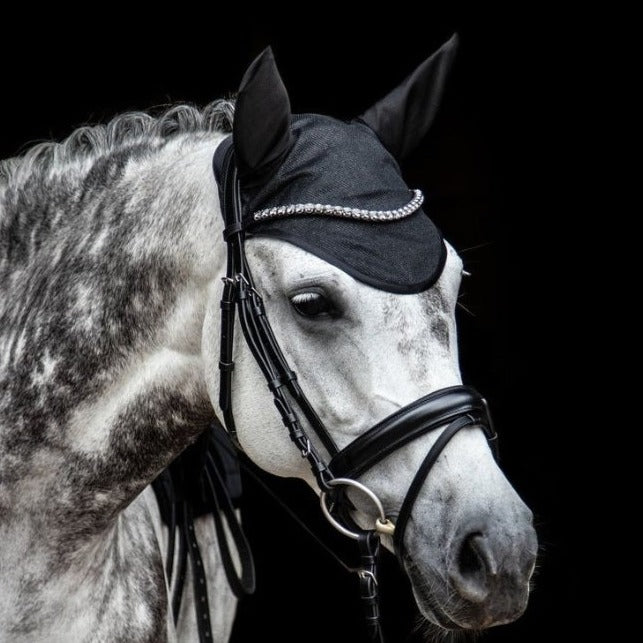 Bonnet anti-mouches pour poneys et chevaux HKM Glitter Mesh noir