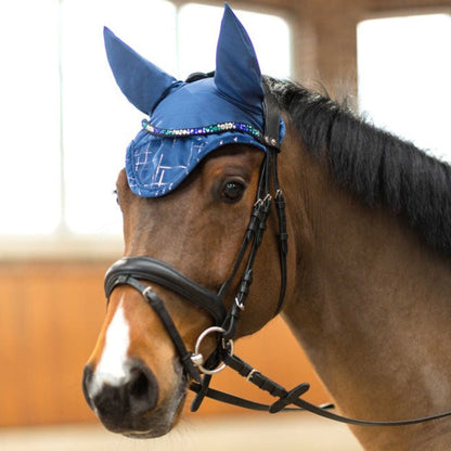 Bonnet anti-mouches pour poneys et chevaux HKM Port Royal bleu