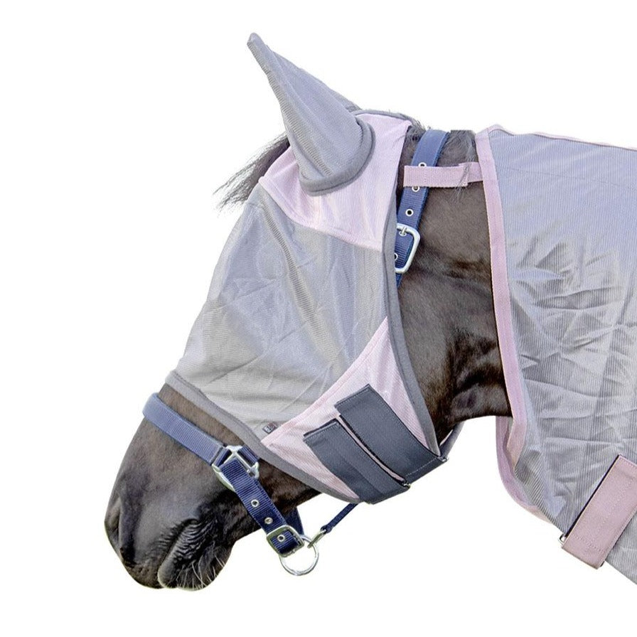 Masque anti-mouches pour poneys et chevaux HKM Aqua gris