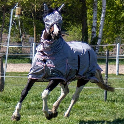 Masque anti-mouches pour poneys et chevaux HKM Aqua gris