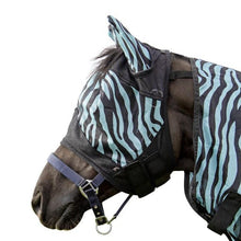 Charger l&#39;image dans la galerie, Masque anti-mouches pour poneys et chevaux HKM Zebra bleu
