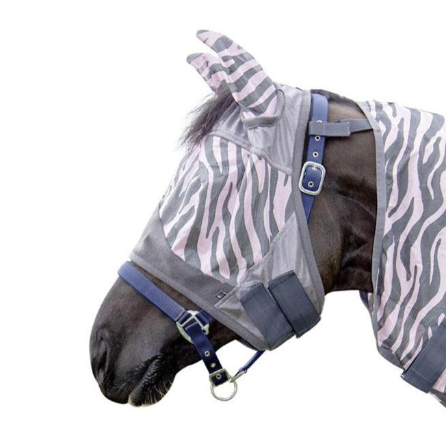Masque anti-mouches pour poneys et chevaux HKM Zebra rose