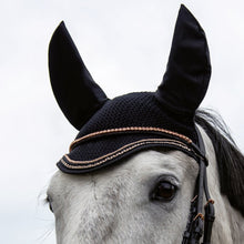 Charger l&#39;image dans la galerie, Bonnet de travail pour poneys et chevaux HKM Glamour noir avec détails rosegold
