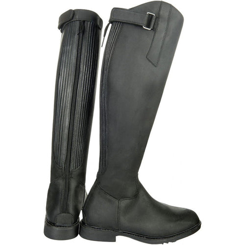 Bottes d'équitation doublées de mouton synthétique pour enfants et adultes HKM Flex Country noir détail élastique