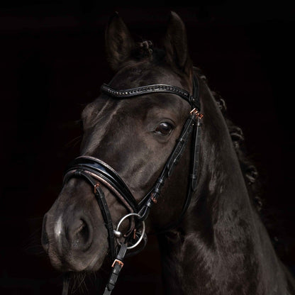 Bridon pour poneys et chevaux HKM Sofia noir doublé rosegold