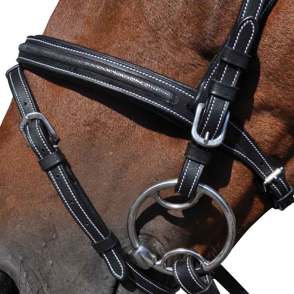 Bridon en cuir naturel pour poneys et chevaux Flags&Cup Helsinki noir détail