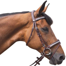 Charger l&#39;image dans la galerie, Bridon en cuir naturel pour poneys et chevaux Flags&amp;Cup Kitsi marron
