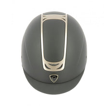 Charger l&#39;image dans la galerie, Casque d&#39;équitation pour enfants du 49 au 54 cms de tour de tête Equithème noir avec liseré gris rosegold
