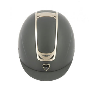 Casque d'équitation pour enfants du 49 au 54 cms de tour de tête Equithème noir avec liseré gris rosegold