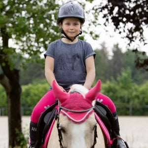 Casque d'équitation pour enfant HKM Little Sister marine avec motifs porté
