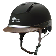 Charger l&#39;image dans la galerie, Profil du casque Privilège Equitation Confort noir avec visière marron
