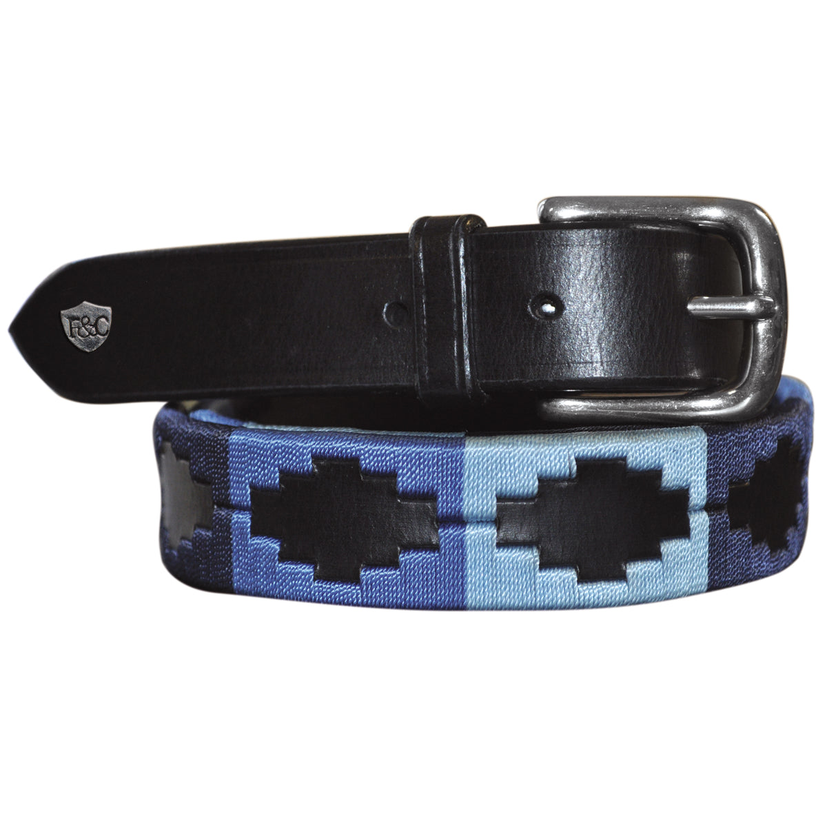 Ceinture Flags&Cup Chukka en cuir noir et broderie dans les tons bleus