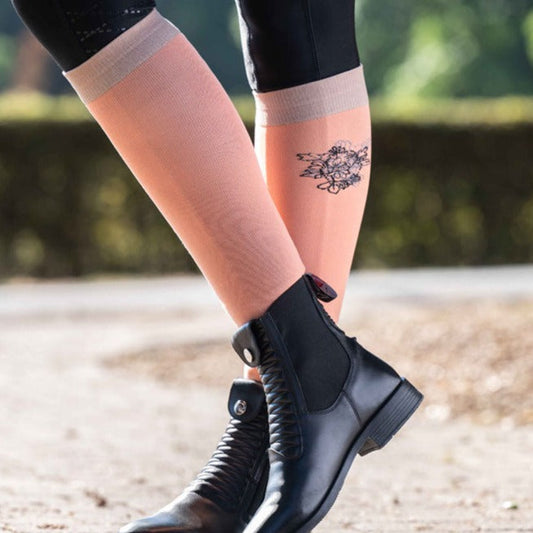 Chaussettes hautes d'équitation pour femme HKM Savona abricot