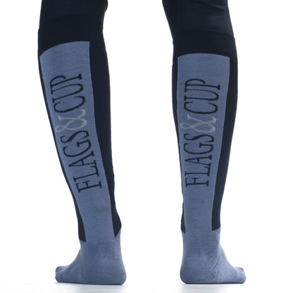 Chaussettes hautes d'équitation pour cavaliers du 36 au 44 Flags and Cup Nanaimo marine/denim