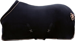 Chemise séchante en polaire pour poneys et chevaux HKM Glamour noire avec tresse de queue rosegold