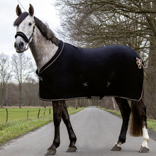 Charger l&#39;image dans la galerie, Chemise séchante en polaire pour poneys et chevaux HKM Glamour noire avec tresse de queue rosegold
