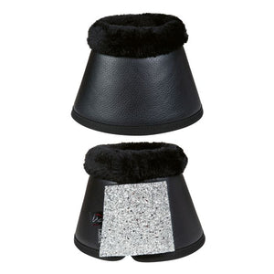 Cloches avec bordure mouton synthétique pour poneys et chevaux HKM Sparkle noir