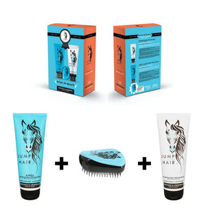 Coffret contenant un shampooing et un après-shampooing Jump Your Hair et la brosse démêlante offerte