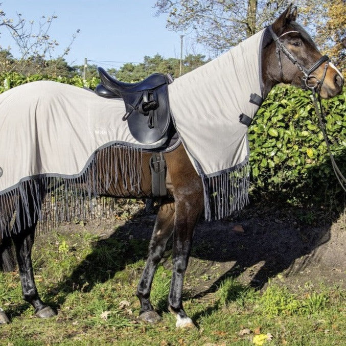 Couvre-reins anti-mouches avec cou amovible pour poneys et chevaux HKM Fringes Plus