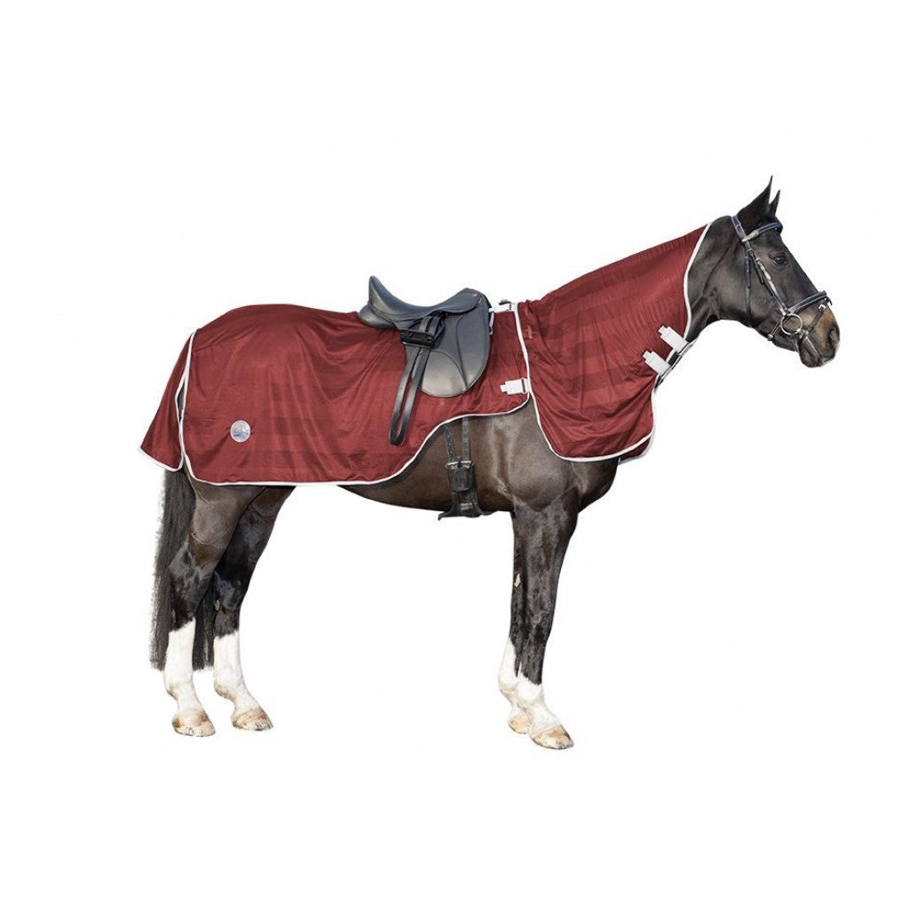 Couvre-reins anti-mouches pour shetlands, poneys et chevaux HKM Classic avec cou amovible rouge