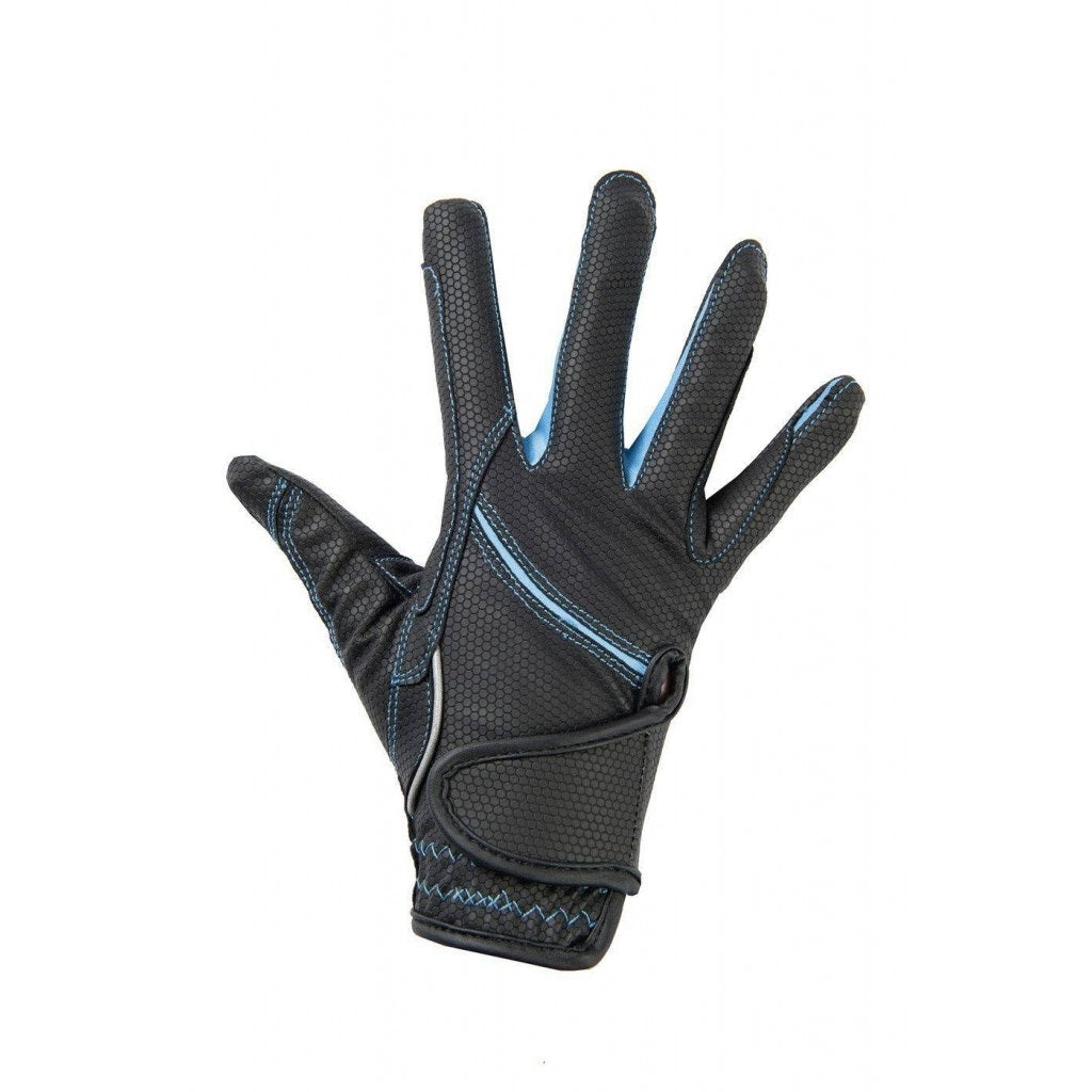 Gants D'équitation HKM Hobby Horsing - Noir/Gris - Taille 12 - Rembbourrage Léger - Fermeture Velcro - Respirants - 3