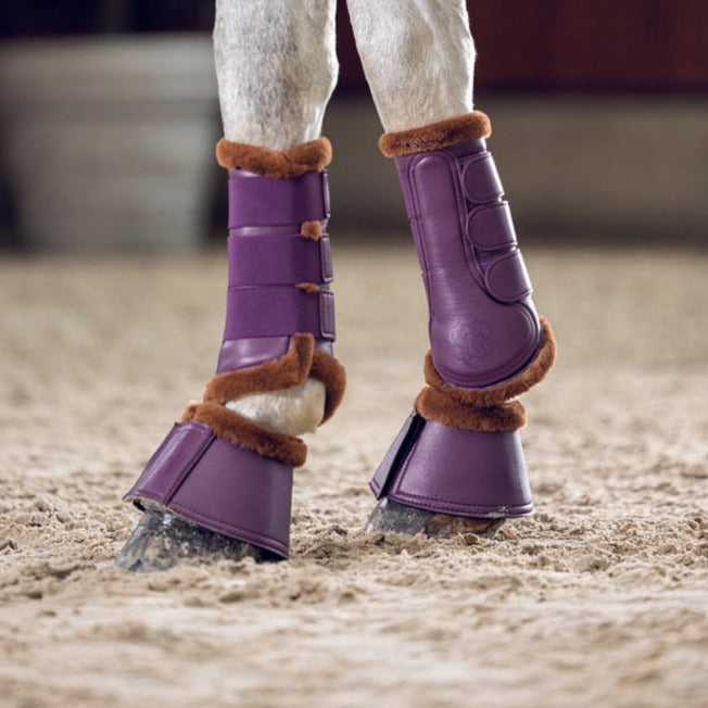 Guêtres de dressage doublées mouton synthétique pour poneys et chevaux HKM Arctic Bay prune