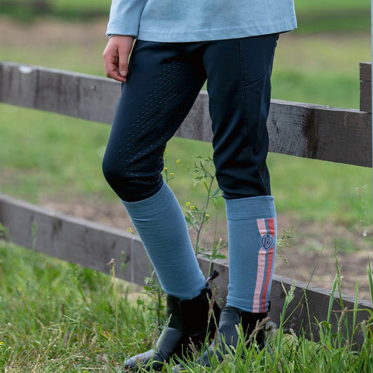 Legging équitation pour cavalières juniors de 10 à 16 ans HKM Alice marine détail lurex