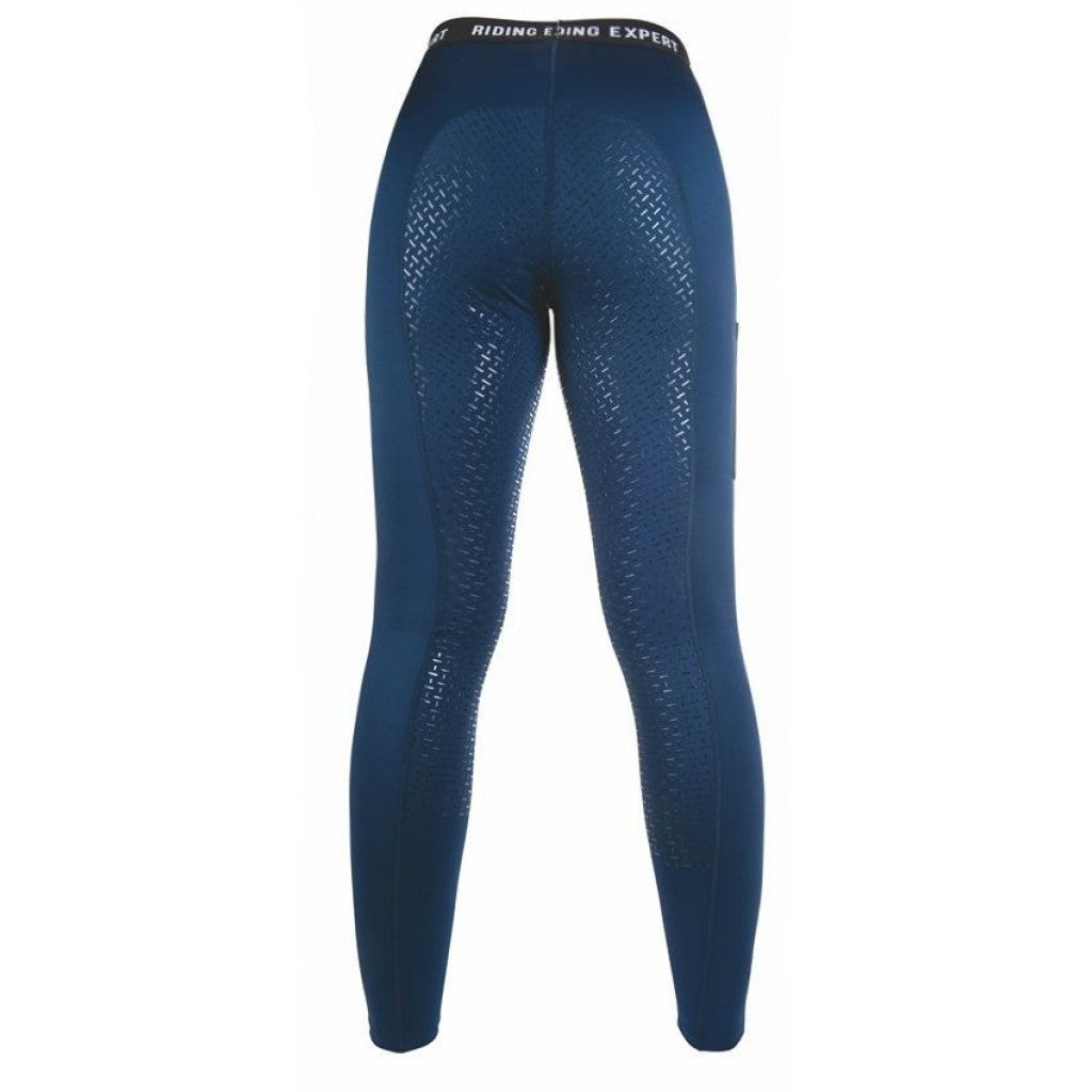 Legging d'équitation fond intégral silicone et doublé polaire pour enfants et adultes HKM Graz marine détail grip