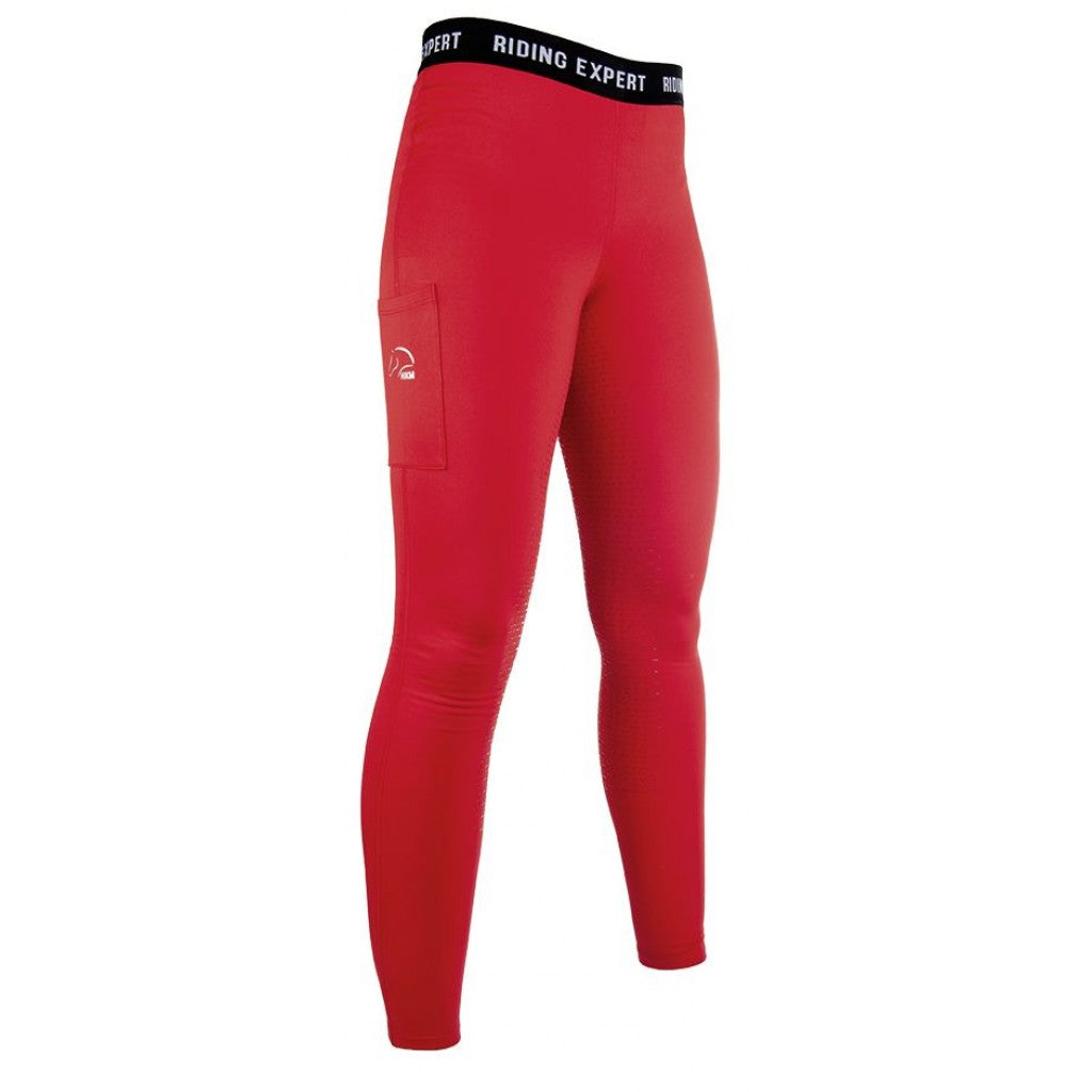 Legging d'équitation fond intégral silicone et doublé polaire pour enfants et adultes HKM Graz rouge