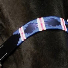 Licol en cuir brodé pour poneys et chevaux Flags&Cup Chukka noir bleu/blanc/rouge