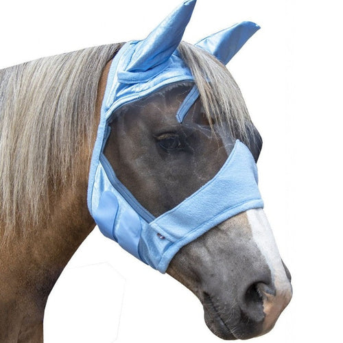 Masque anti-mouches pour poneys et chevaux HKM Pro bleu ciel