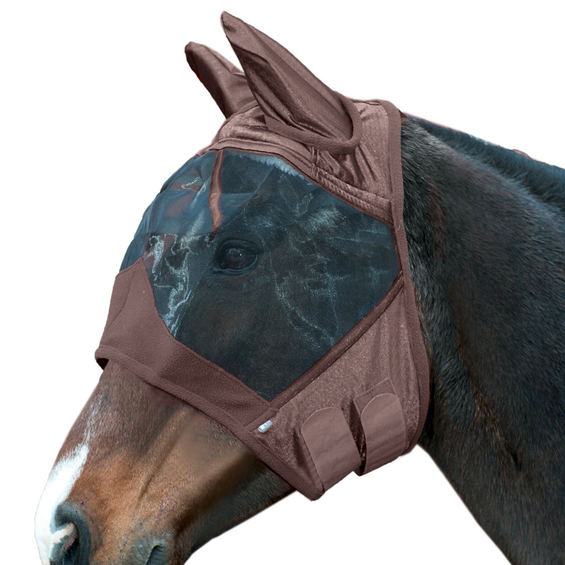 Masque anti-mouches pour poneys et chevaux HKM Pro marron