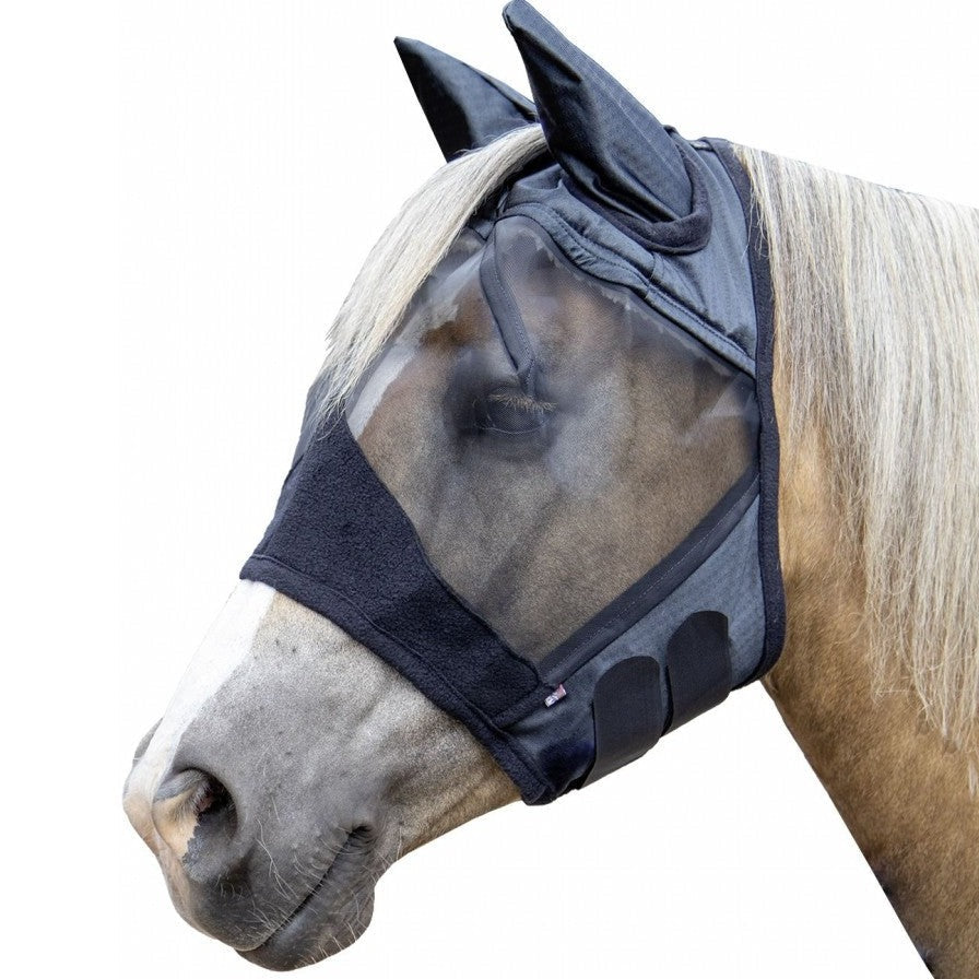 Masque anti-mouches pour poneys et chevaux HKM Pro noir