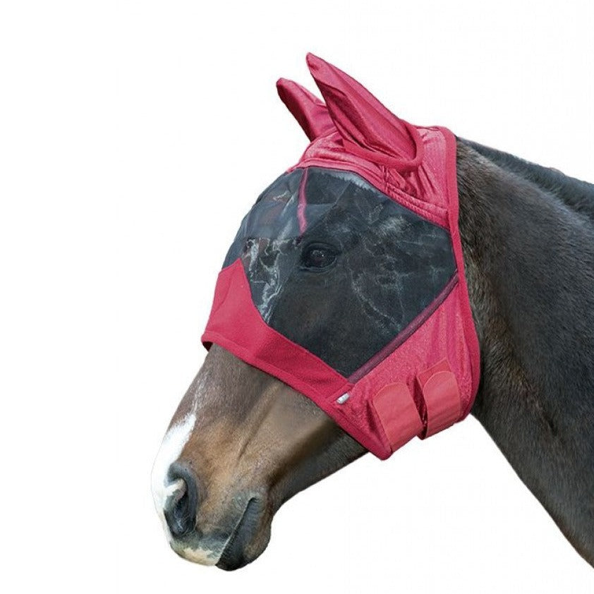 Masque anti-mouches pour poneys et chevaux HKM Pro rouge
