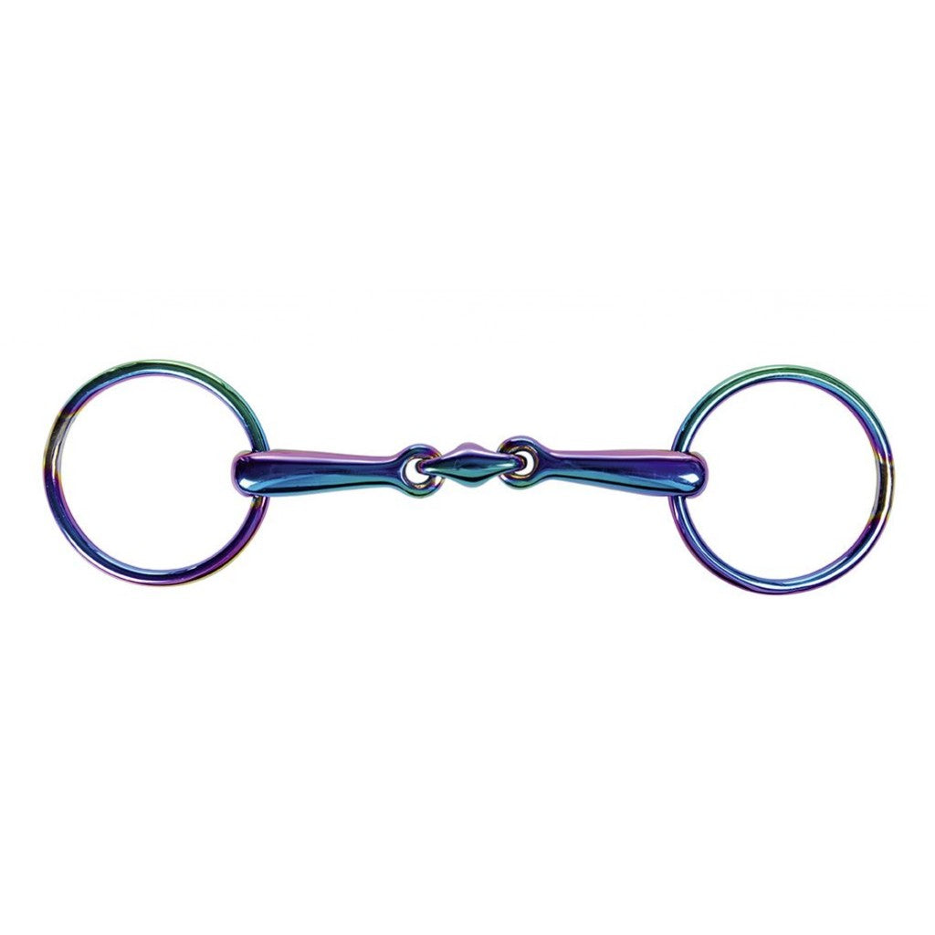 Mors à 2 anneaux double brisure pour poneys et chevaux HKM Rainbow