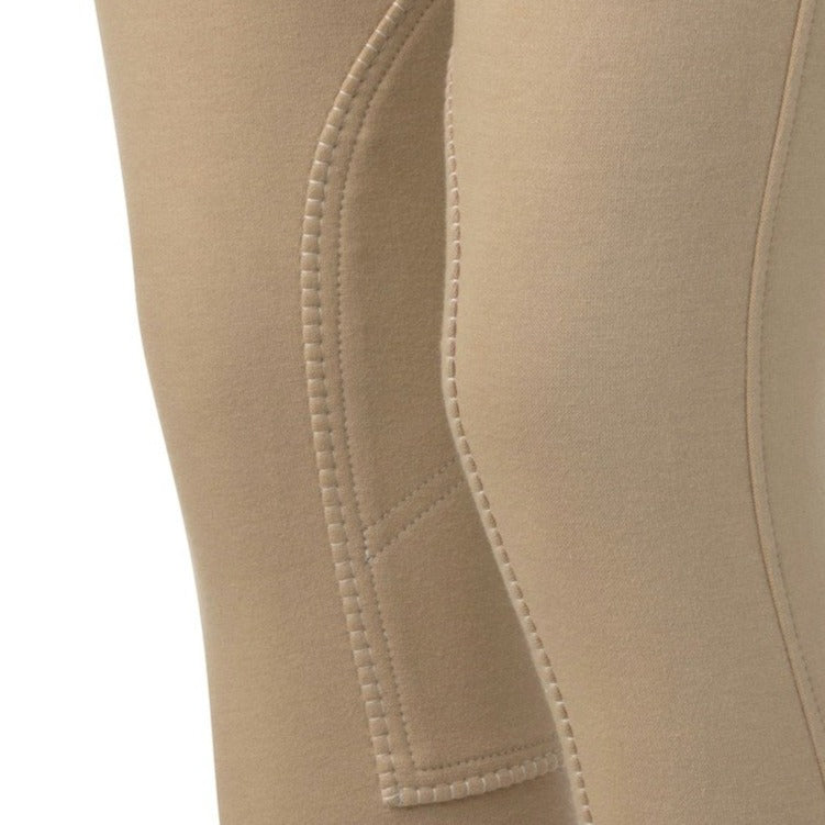 Pantalon d'équitation mixte avec basanes en tissu Equithème Pro beige détail basanes en tissu