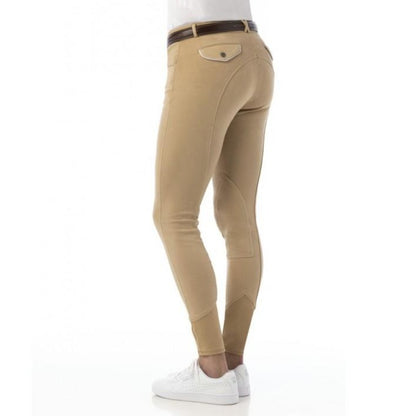 Pantalon d'équitation mixte avec basanes en tissu Equithème Pro beige porté
