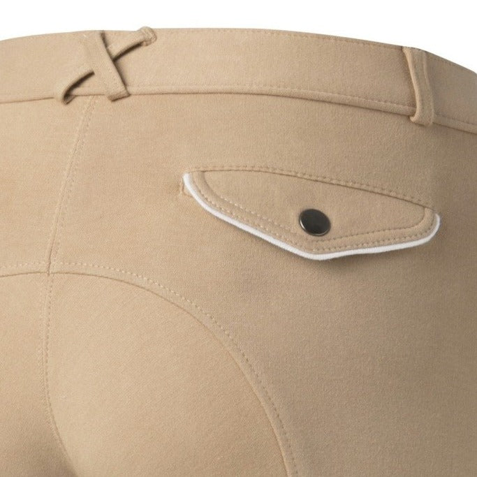 Pantalon d'équitation mixte avec basanes en tissu Equithème Pro beige détail poche arrière