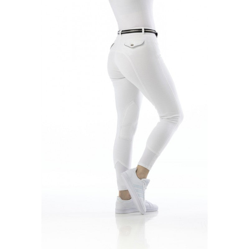 Pantalon d'équitation mixte avec basanes en tissu Equithème Pro blanc porté