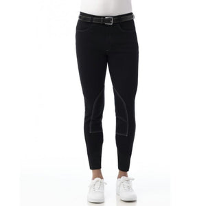 Pantalon d'équitation mixte avec basanes en tissu Equithème Pro noir porté