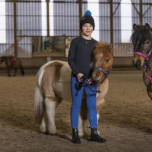 Charger l&#39;image dans la galerie, Pantalon d&#39;équitation mixte avec basanes en tissu Equithème Pro  bleu porté
