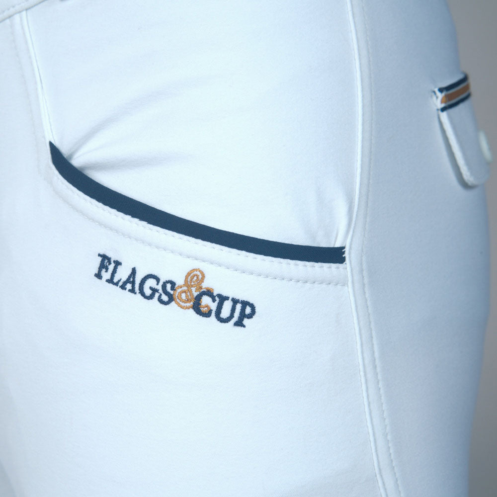 Pantalon d'équitation avec basanes grip pour petits cavaliers Flags&Cup Bassano blanc détail poche
