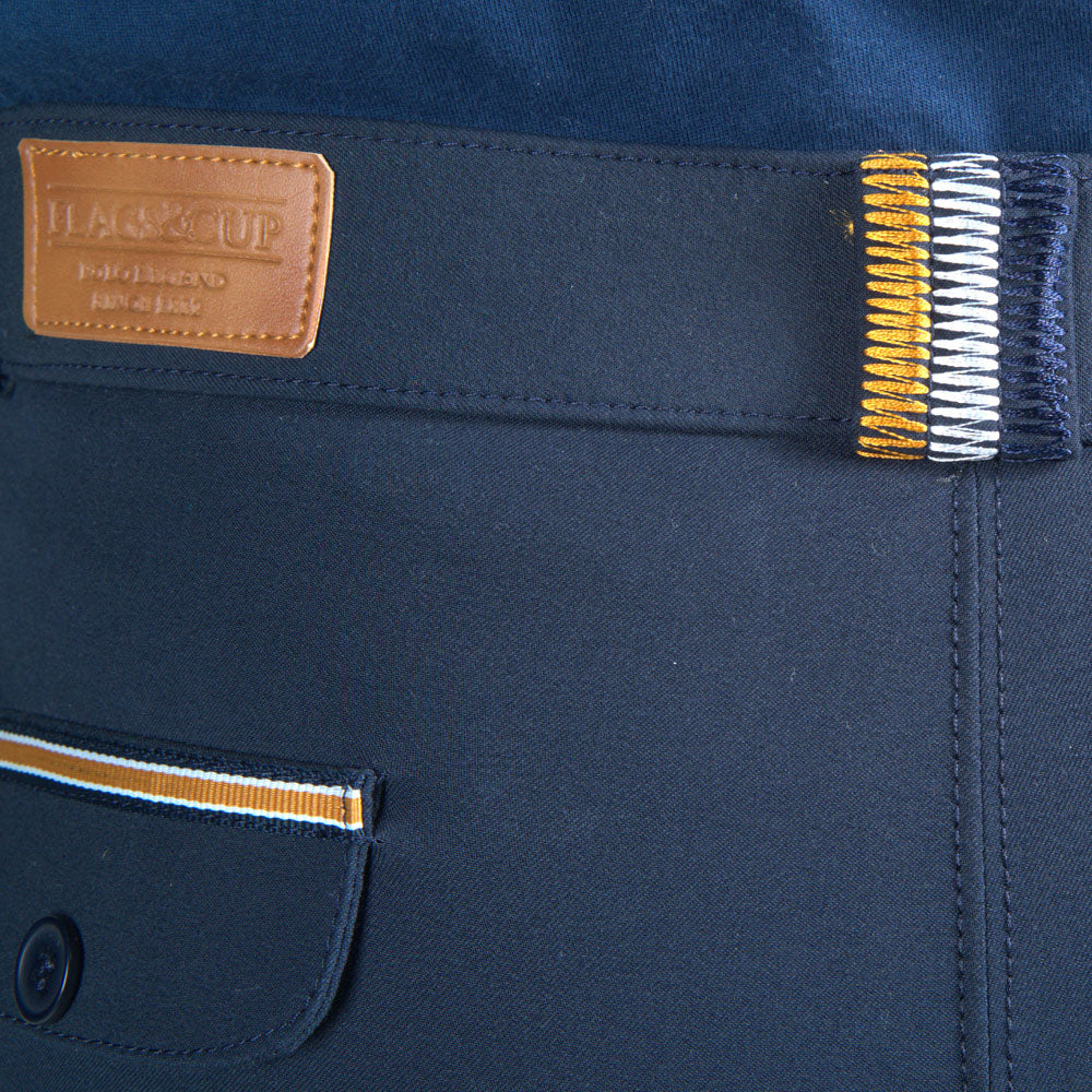 Pantalon d'équitation avec basanes grip pour petits cavaliers Flags&Cup Bassano marine détail ceinture et poche arrière