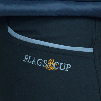 Pantalon d'équitation avec basanes grip pour petits cavaliers Flags&Cup Bassano noir détail broderie et liseré poche
