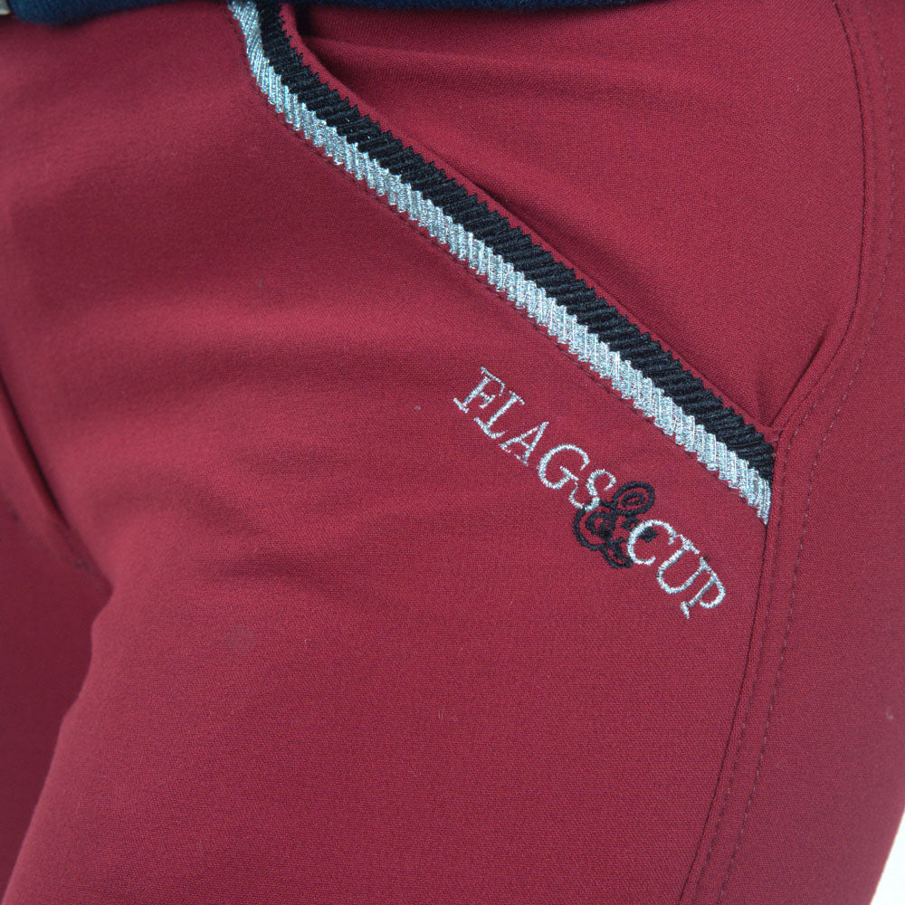 Pantalon d'équitation avec basanes en silicone pour petites cavalières Flags&Cup Varena rouge détail poche