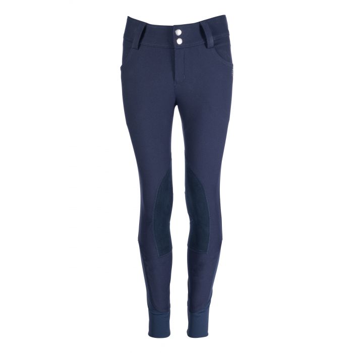 Pantalon d'équitation pour enfants de 7 à 13 ans HKM Hunter avec basanes peau synthétique marine