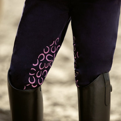 Legging d'équitation pour petites cavalières HKM Pink Pony détail basane grip