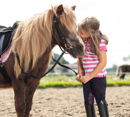 Legging d'équitation pour petites cavalières HKM Pink Pony porté